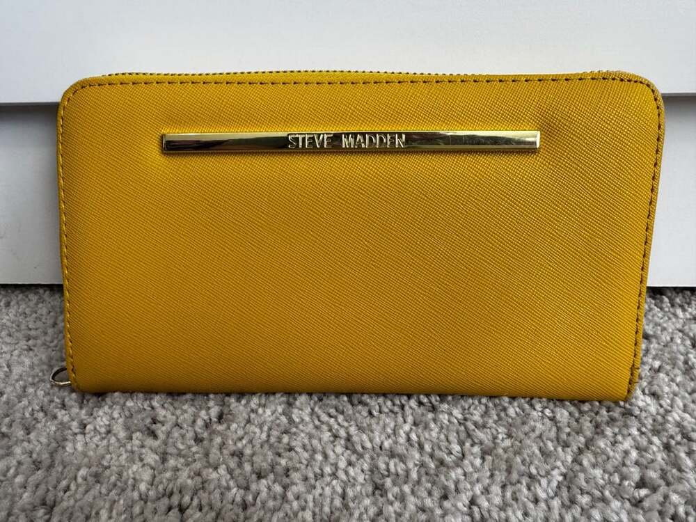 Steve Madden Yellow Saffiano Leather Zip-Around Wallet